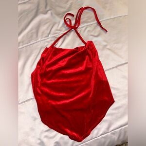 Halter Bandana Style Crushed Velvet Crop Top